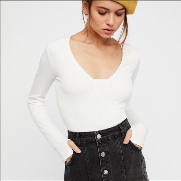 Free People Feelin Fine White Long Sleeve Bodysuit XS - Picture 1 of 10